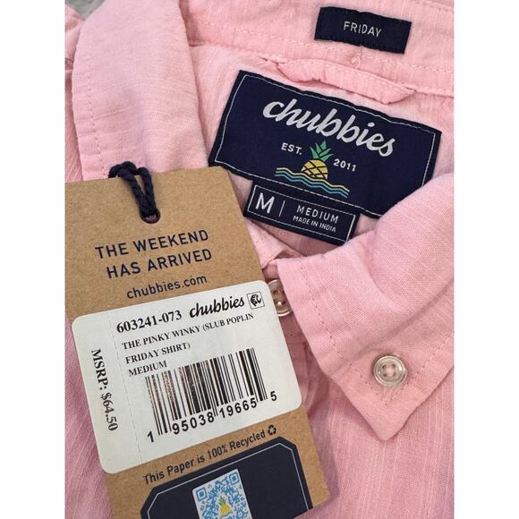NEW CHUBBIES Men's The Pinky Winky Slub Poplin Friday Button-Up Shirt Size M - Picture 8 of 10